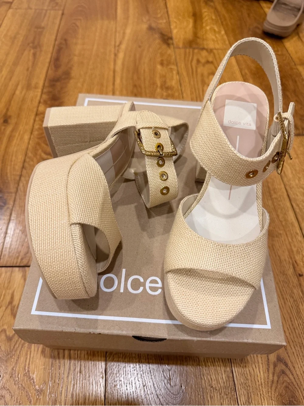 Dolce Vita Bobby Natural Woven Platform Block Heel Sandals